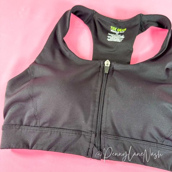 Tek Gear Zip-Front Medium-Impact Sports Bra Black - Picture 4 of 9